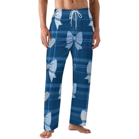 PRIYAL Pajama Pants for Men,Blue Bows Hearts Men's Sleepwear Bottoms,Lounge Pants