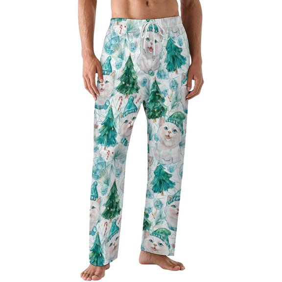 PRIYAL Pajamas Pants For Men Cats Trees Snowflakes Candy Pajama Bottoms Sleepwear Pj Pants