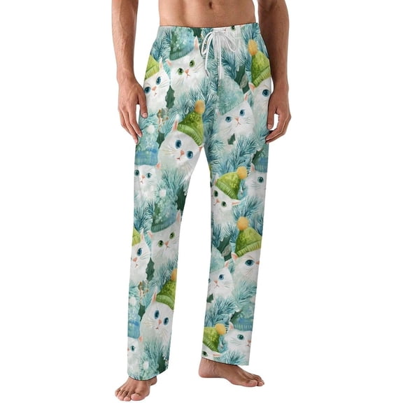 PRIYAL Pajamas Pants For Men Cats Trees Snowflakes Candy Pajama Bottoms Sleepwear Pj Pants