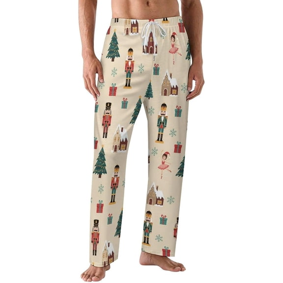 PRIYAL Pajamas Pants For Men Christmas Village Scene Pajama Bottoms Sleepwear Pj Pants