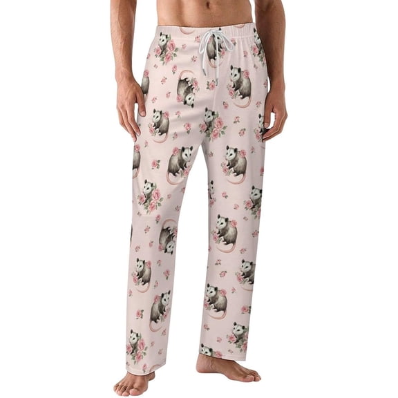 PRIYAL Pajamas Pants For Men Raccoon Faces Purple Dots Pajama Bottoms Sleepwear Pj Pants