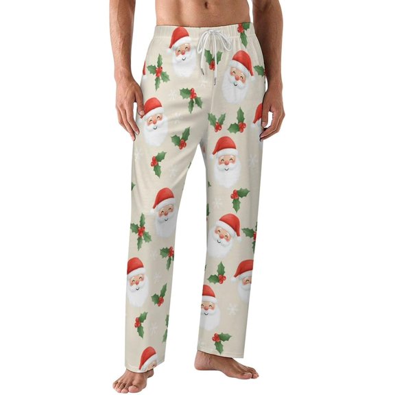 PRIYAL Pajamas Pants For Men Santa Claus Holly Pajama Bottoms Sleepwear Pj Pants