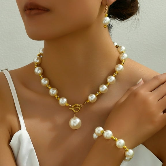 PRIYAL Pearl Necklaces and Gold Earring Set Chunky Jewelry Sets for Women