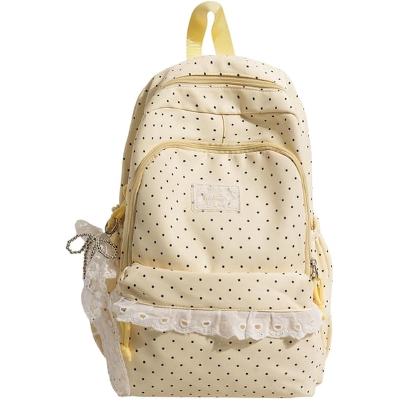 PRIYAL Polka Dot Backpack Cute Coquette Backpack with Lace Trim Kawaii Back Pack Everyday Daypack for Weekend