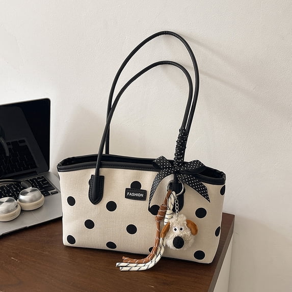 PRIYAL Polka Dot Shoulder Bag Vintage Everyday Purse Trendy Y2k Handbag Cute Shoulder Purse for Women with Pendant
