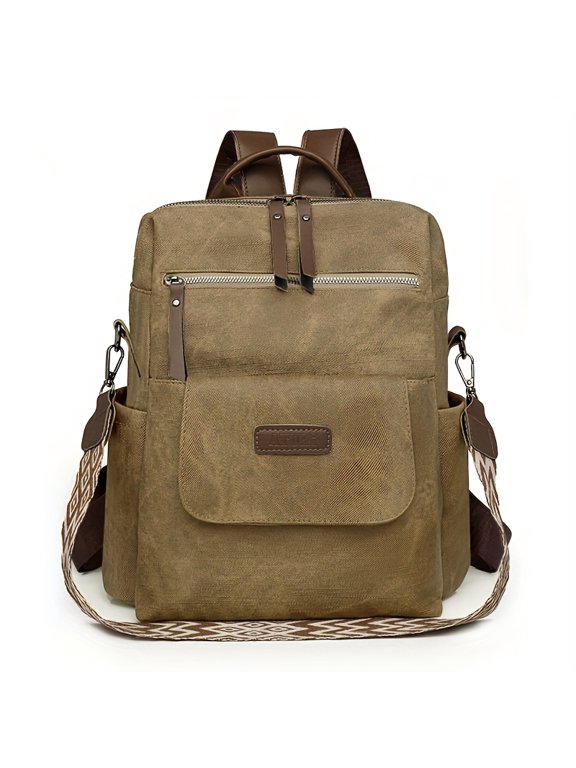 Portable Solid Color Women'S BackpackLarge Capacity, Adjustable Strap, Zipper Closure, Lining, Available in, Light Brown