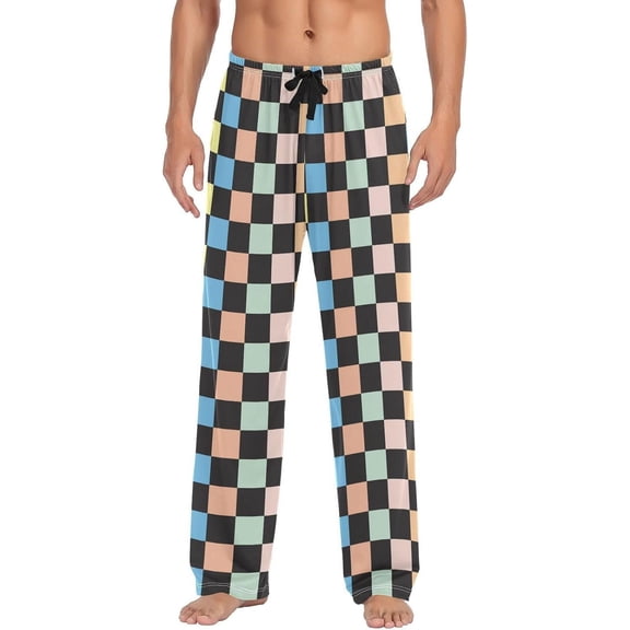 PRIYAL Squares Plaid Pajama Pants Checkered Men's Pajama Bottoms Lounge Sleepwear PJs Sleep Pants S