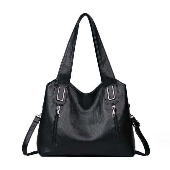PRIYAL Stylish Black for Women Large Capacity Tote with Secure Zip Closure, Adjustable Strap Multiple Compartments, Perfect for Everyday Use, Versatile Carry Bag Sleek Modern Tote Decorative Zippers