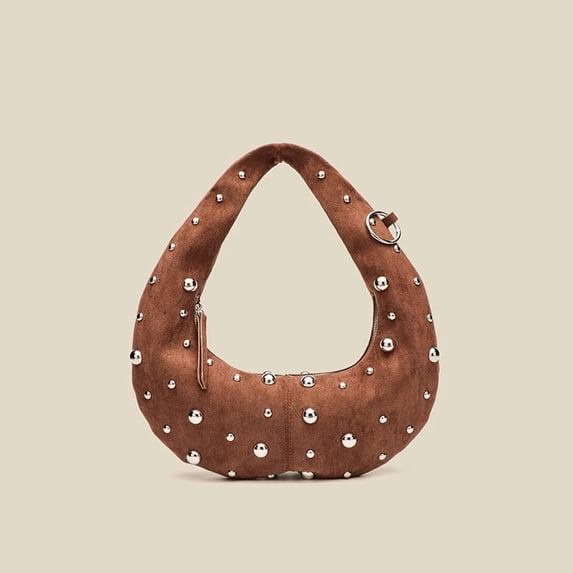 KKLDOGS Suede Crossbody Bag for Women, Vintage Hobo Rivet Handbag Crescent Shoulder Purses