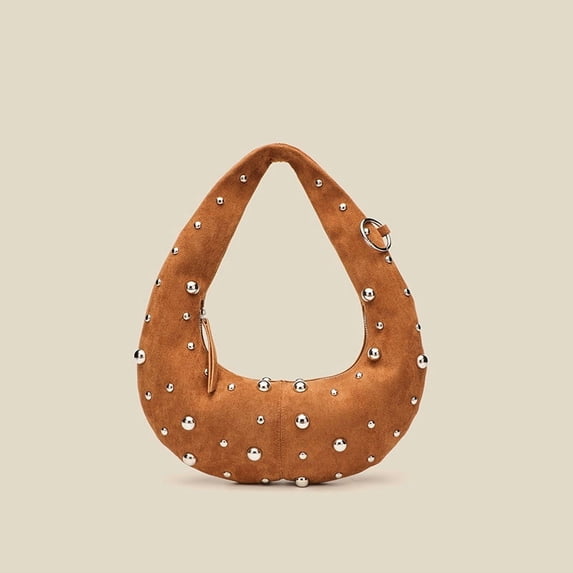 KKLDOGS Suede Crossbody Bag for Women, Vintage Hobo Rivet Handbag Crescent Shoulder Purses