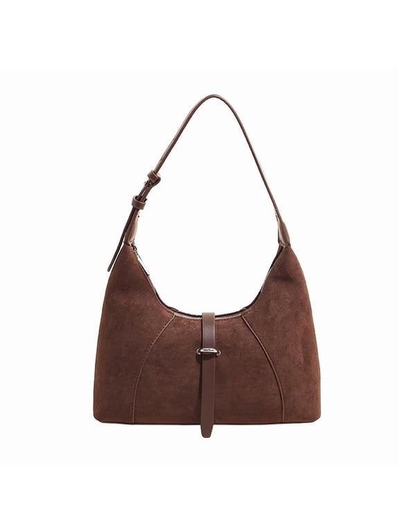 PRIYAL Suede Hobo Shoulder Bag, Adjustable Crossbody Tote, Retro Zipper Top Handbag for Daily Commute Travel