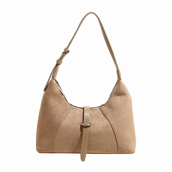 PRIYAL Suede Hobo Shoulder Bag, Adjustable Crossbody Tote, Retro Zipper Top Handbag for Daily Commute Travel