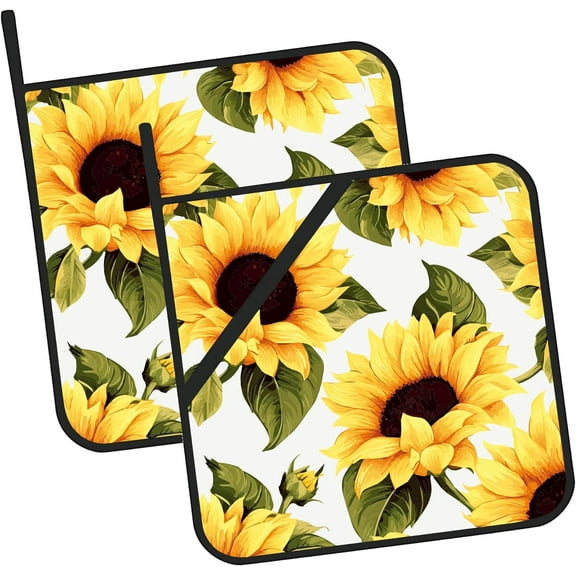 PRIYAL Sunflower Pot Holders Set of 2 Kitchen Heat Resistant Potholders for Microwave Cooking Baking Oven End Dishes and BBQ Gifts for Women