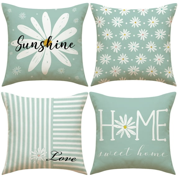 PRIYAL Sunshine Home Daisy Throw Pillow Covers 18x18 Inches Home Decor Set of 4 Pillow Cases Decorative for Bed Sofa Cushion Couch Outdoor