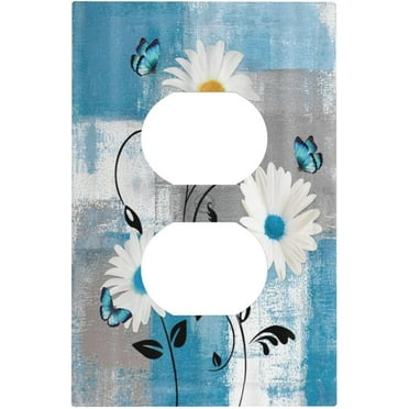 PRIYAL Teal Blue Floral Butterfly 1 Gang Duplex Outlet Mid size Wall Plates Light Switch Cover Switchplate Covers Decorative Decor for Bedroom