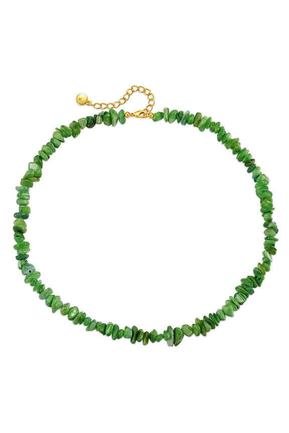 Vibrant Natural Green Jade Chip Beaded Choker, 14K Gold Plated Adjustable Irregular Raw Gemstone Necklace for Women Boho Forest Summer Jewelry