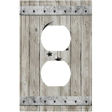 PRIYAL Vintage Barn Door Wood Rustic Farmhouse Country 1 Gang Duplex - 5 x 3 in Covers Single Toggle Wall Plates Decorative Electrical Faceplate for Bathroom Bedroom Decor