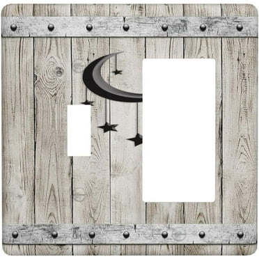 PRIYAL Vintage Barn Door Wood Rustic Farmhouse Country 2 Gang Combo Toggle Rocker - 4.5 x 4.5 in Covers Single Toggle Wall Plates Decorative Electrical Faceplate for Bathroom Bedroom Decor