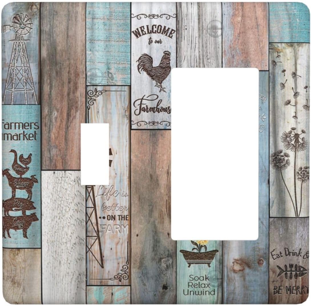 PRIYAL Vintage Farmhouse Rustic Wood Decor 1 Rocker 1 Toggle Comb ...