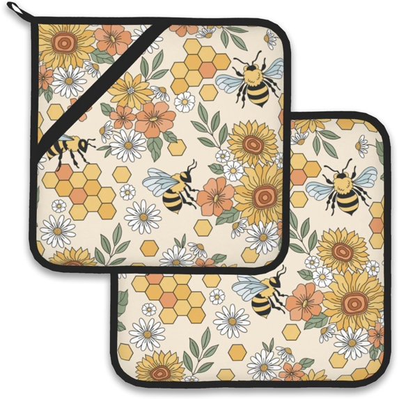 PRIYAL Vintage Mushrooms Leaves Pot Holder Set of 2,Heat Resistant Potholders Oven Hot Pads for Kitchen Cooking Baking BBQ