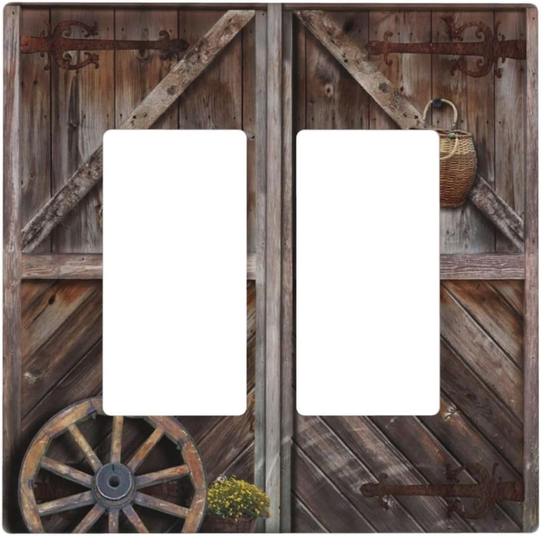 PRIYAL Vintage Rustic Farmhouse Brown Wooden Barn Door Double Rocker ...