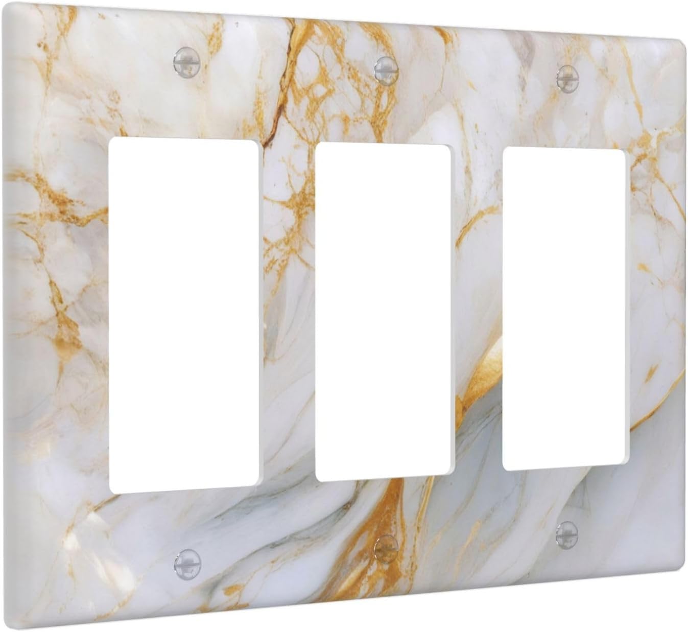 PRIYAL White Gold Marble Triple Rocker Light Switch Cover Plate ...