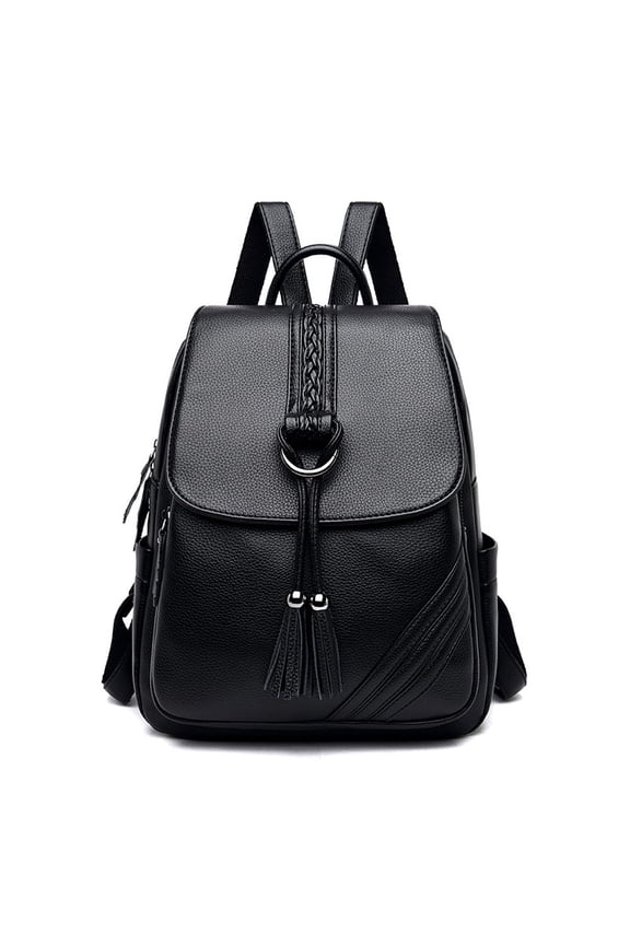 Women's Braided Detail Backpack - Stylish Tassel PU Leather Rucksack with Front Pocket, Anti-Theft Zipper, Casual Travel Bag for Daily Use
