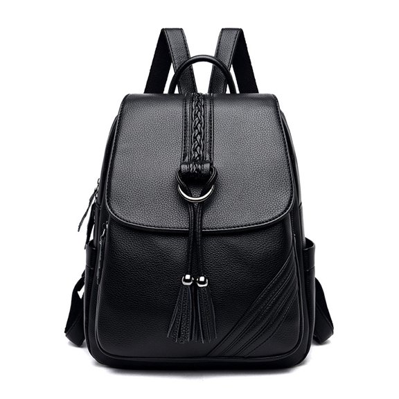PRIYAL Women's Braided Detail Backpack - Stylish Tassel PU Leather Rucksack with Front Pocket, Anti-Theft Zipper, Casual Travel Bag for Daily Use
