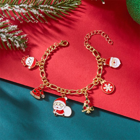 PRIYAL Women's Christmas Bracelet - Cartoon-Style Charm with Christmas Tree, Candy Canes, Bells & Snowflake