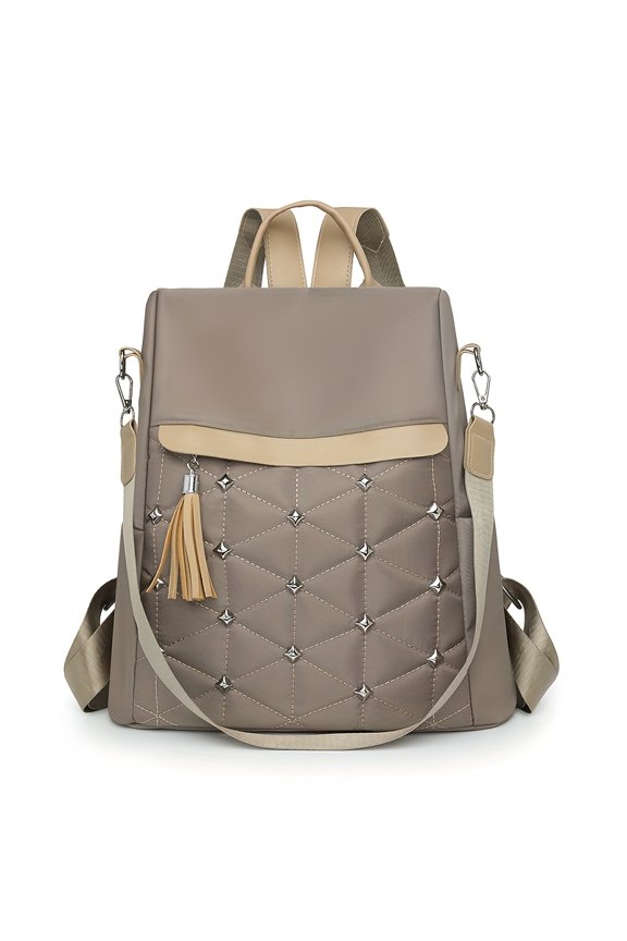 Women's Multifunctional Casual Nylon Backpack with Fringe Detail - Adjustable Strap Lightweight Bookbag Suitable for Travel, Commuting, College Work