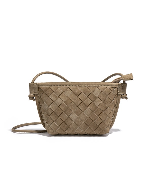 Woven Suede Crescent Bag Women 2025 Retro Suede Slouchy Bag Fall Work Handbag Shoulder Bag Slouchy Tote Underarm Purse