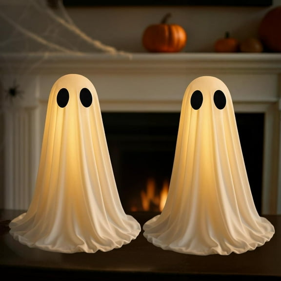 PRM 2Packs Decorations Indoor Ghost Kit - Halloween Party Decor with Upgraded Fabric and Timer Remote Control, Ideal for Indoor Kitchen Room Office Home Table Cabinet Fireplace