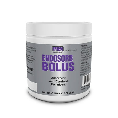 PRN Pharmacal Endosorb Diarrhea Supplement Bolus for Horses, Cattle, Sheep, and Other Ruminant Animals, 50 Count Bottle