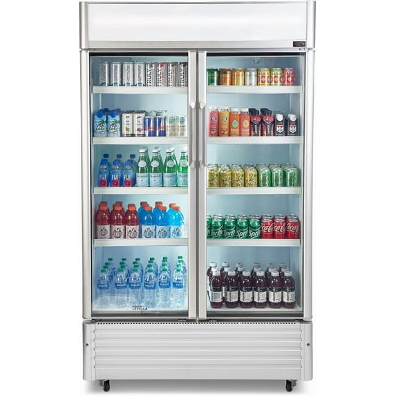 PRN290DX Glass Door Display Refrigerator 29 Cubic Foot Commercial Beverage Refrigerator with Customizable Lighting - Silver
