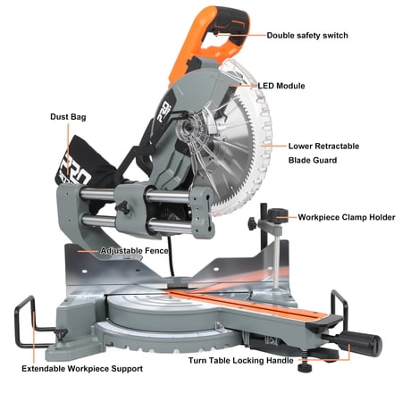 PRO 10-Inch Double Bevel Compound Oblique Saw, 5000RPM, 15A Power Miter Saw, with Compact Track System, LED Shadow Line and Expansion Table