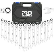 PRO 14-Piece Flex-Head Ratcheting Wrench Set, 6-19cm Metric Chrome Vanadium Steel Ratchet Wrenches, Combination Ended Spanner Kit with Storage Case