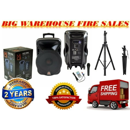 PRO 15" 4000W Bluetooth DSP FM Radio USB Portable PA DJ Speaker & Stand
