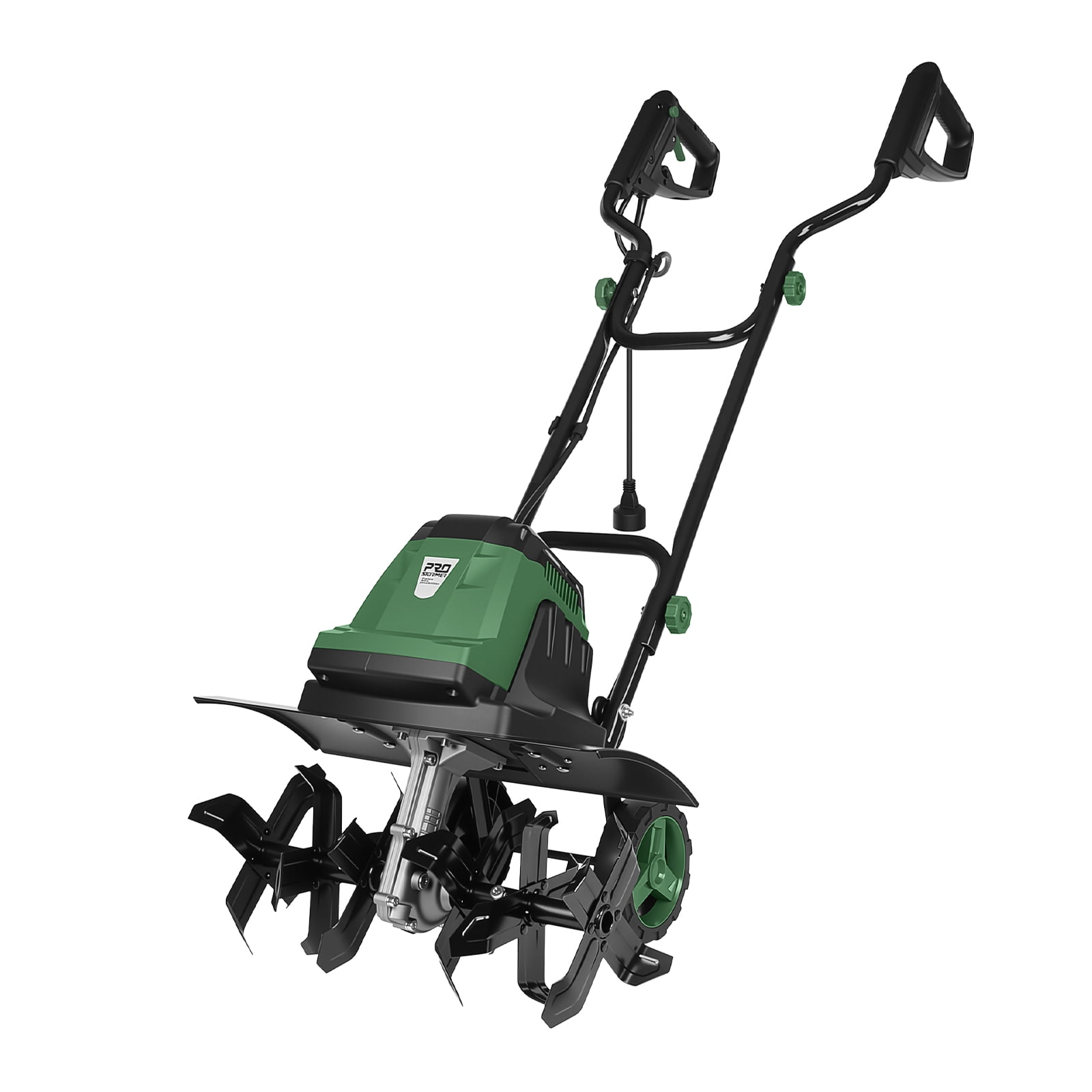 PRO 18 inch Wide Electric Tiller, 15 A Strong Rotating Tiller with Rope, 24 Durable Steel Tin, 8.7 inch Deep with Adjustable Wheels and Foldable Handle