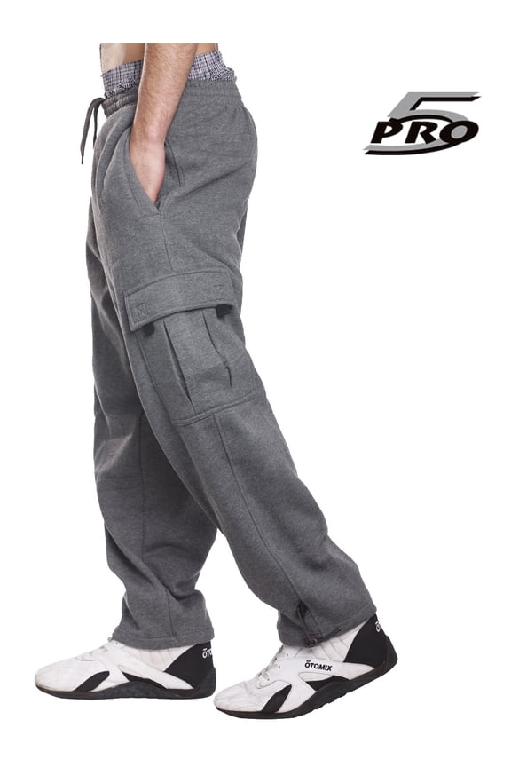 Men's Heavy Weight Fleece Cargo Pants Gym Work Pants Dark Grey