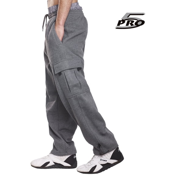 PRO 5 Men's Heavy Weight Fleece Cargo Pants Gym Work Pants Dark Grey