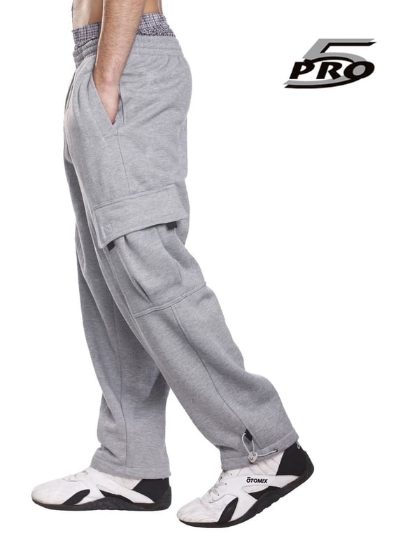 Men's Heavy Weight Fleece Cargo Pants Gym Work Pants Heather Grey