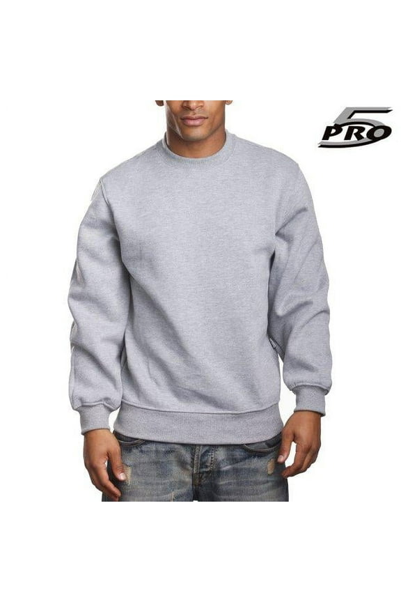 Men's Heavy Weight Fleece Crew neck Pullover Sweater S to 5XL - Heather Grey