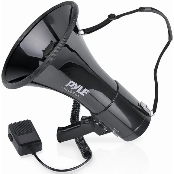 PRO 50W Megaphone Speaker PA Bullhorn, Black Aux Input, Adjustable Volume, Siren, 35mm Aux Input, Ideal for Sports Events & Emergency Drills- PMP53IN