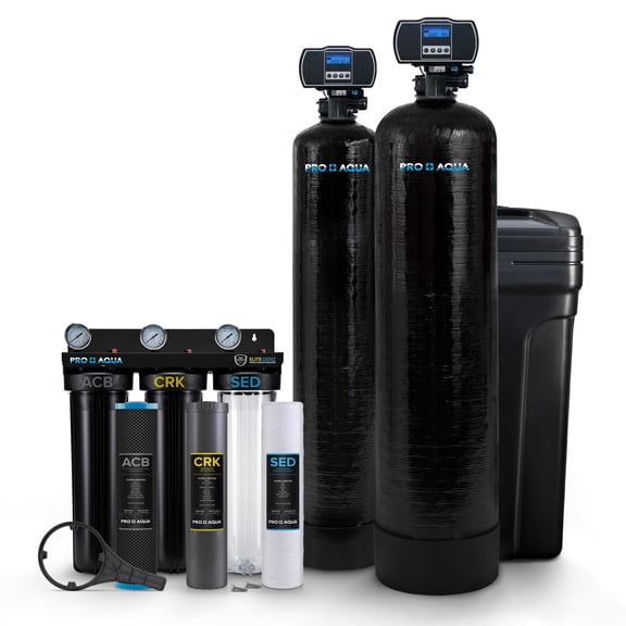 PRO+AQUA ELITE Whole House Well Water Filter System and Water Softener Bundle - Remove Iron, Sulfur, Sediment, and more