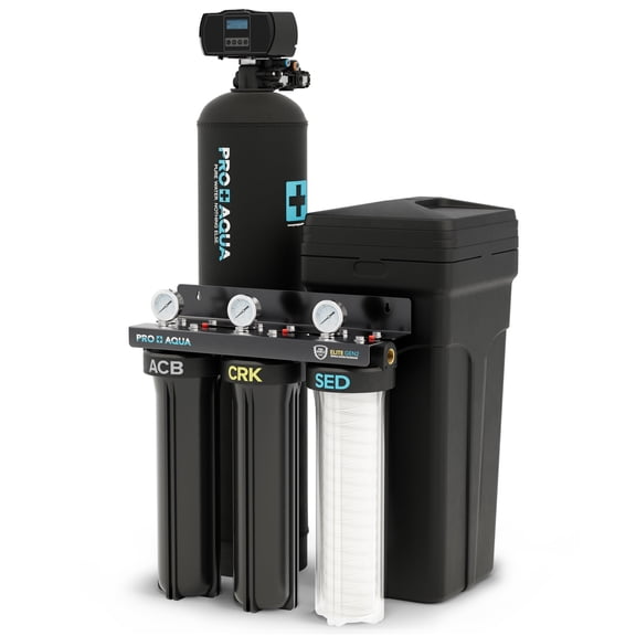 PRO+AQUA PRO-E-S35E Whole House Water Filtration System with 35,000 Grain Softener Combo | 3-Stage Filtration + Water Conditioning | for 3–5 People | Easy Installation