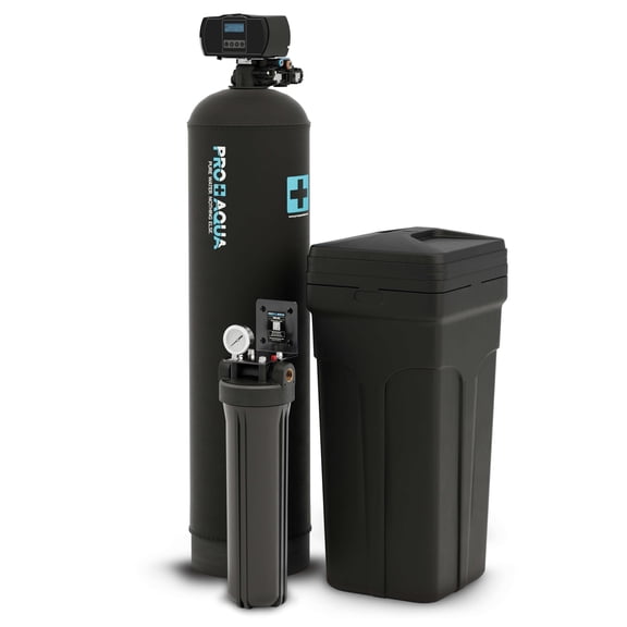 PRO+AQUA PRO-SCI-S45E Whole House Water Filter & Softener Bundle | 45,000 Grain Capacity | Removes Chlorine, Sediment, VOCs, Calcium & Magnesium | Ideal for 3–4 Bathrooms | High-Flow