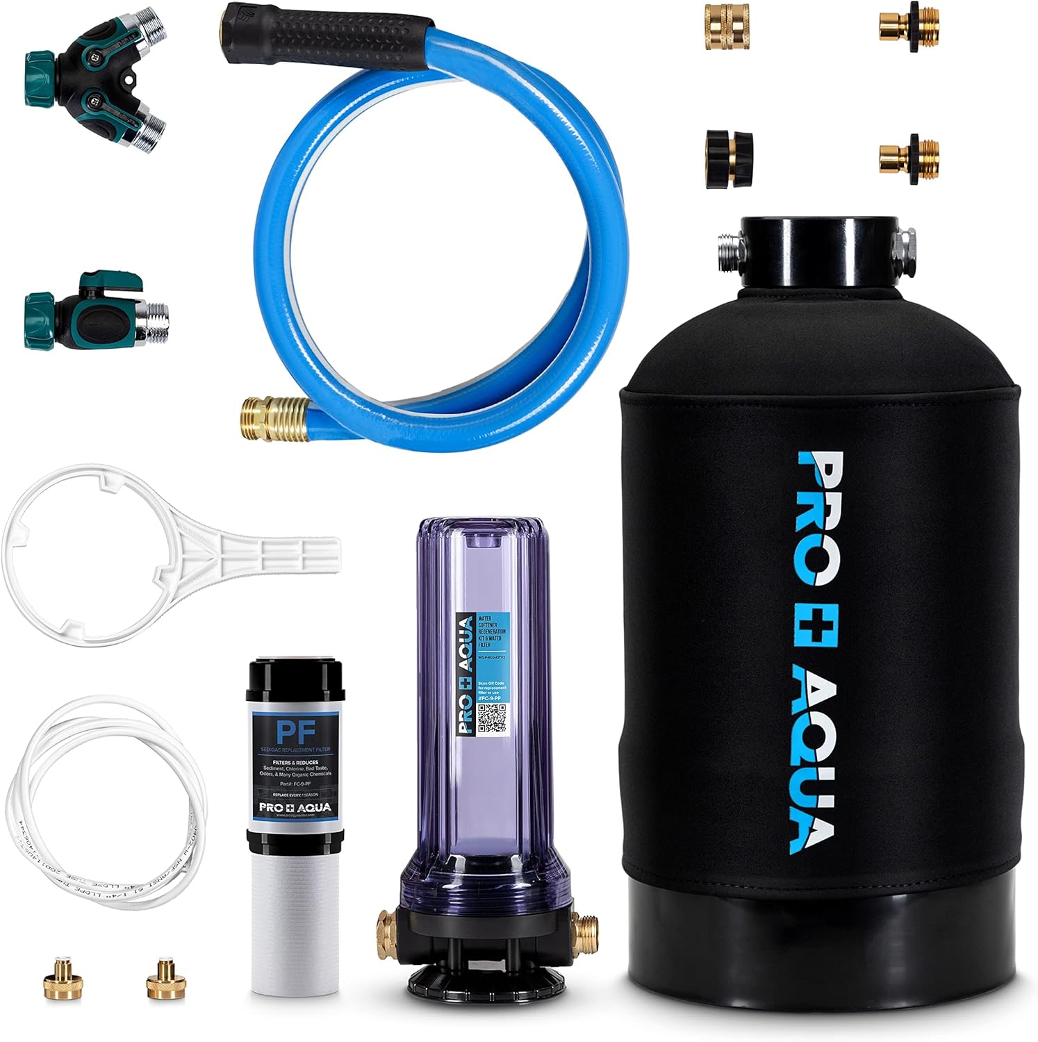 PRO+AQUA Portable RV Water Softener 16,000 Grains and Filtration System