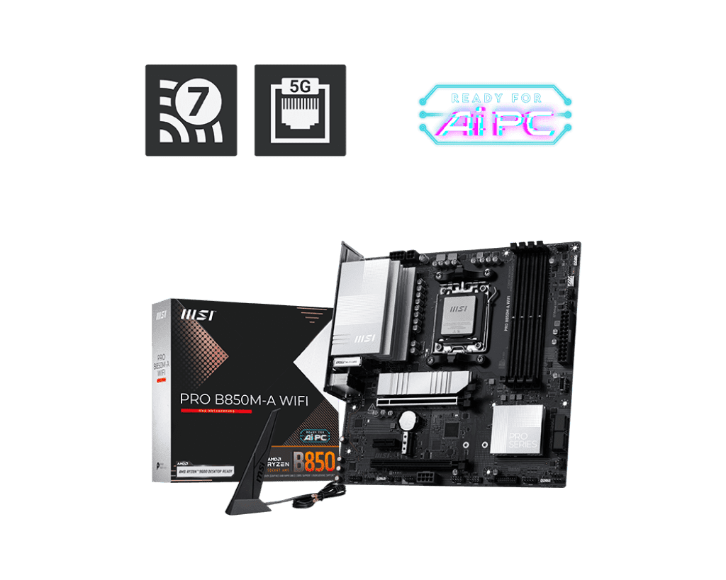 MSI Pro B850M-A WIFI Gaming Desktop Motherboard - AMD B850 Chipset - Socket AM5 - Micro ATX (prob850mawifi)