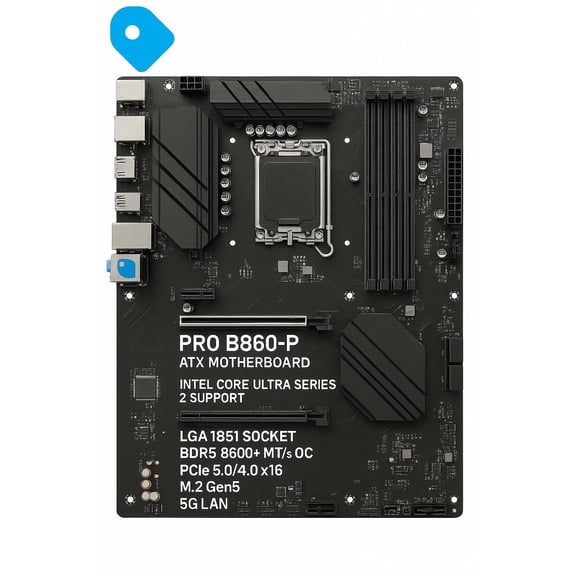 PRO B860-P ATX Motherboard for Intel Core Ultra Processors Series 2, LGA 1851-12 DRPS Socket, DDR5 Memory Boost up to 8600+ MT/s OC, PCIe 5.0 x16 & 4.0 x16, M.2 Gen5 Support, 5G LAN, Weighs Over 1 LB