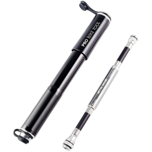 PRO BIKE TOOL Mini Bike Pump with Gauge Fits Presta & Schrader (Black)